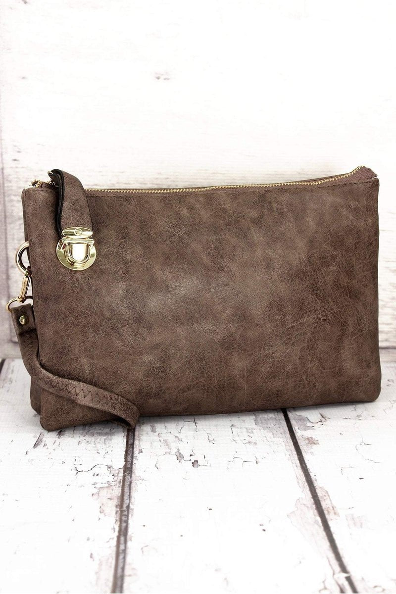 Stylish NGIL Taupe Brown Faux Leather Crossbody Clutch with Buckle Lock for Fashionable Women