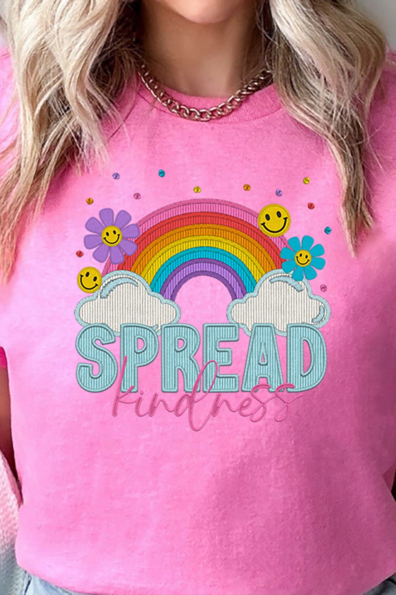 Relaxed Fit Short Sleeve T-Shirt with Faux Embroidery Kindness Transfer
