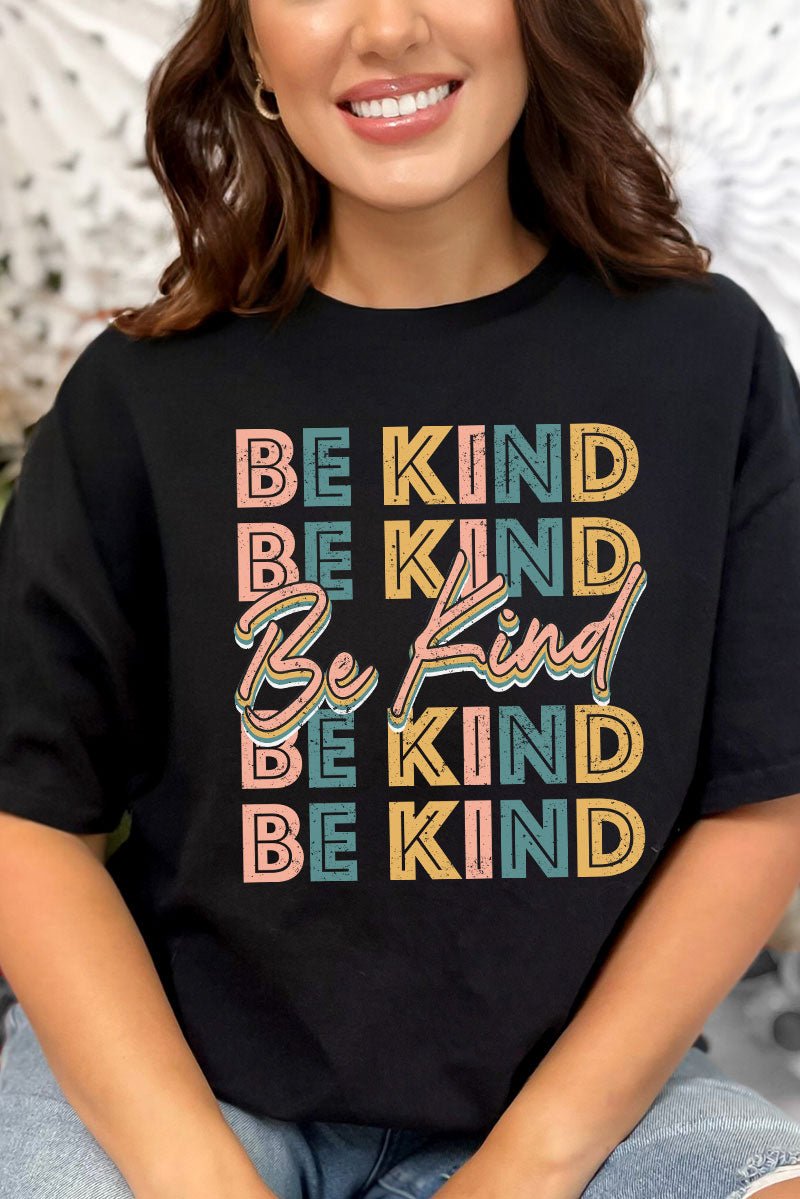 Colorful and Stylish Stacked Be Kind Combed Cotton Casual T - Shirt for Everyday Wear