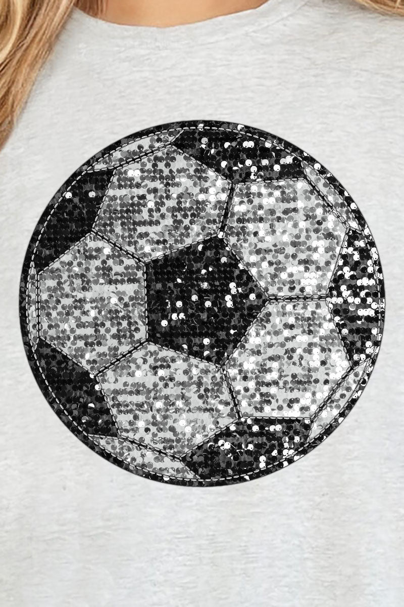 Unisex Relaxed Short Sleeve Soccer Faux Sequin Heat Transfer T-Shirt